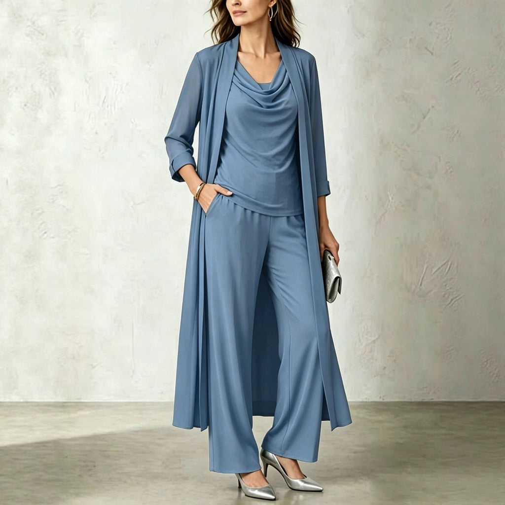 Long Sleeve Swing Collar Cardigan & Wide-Leg Pants Three-Piece Set