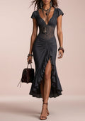 Women's Geometric Patchwork Pleated Bodycon Dress