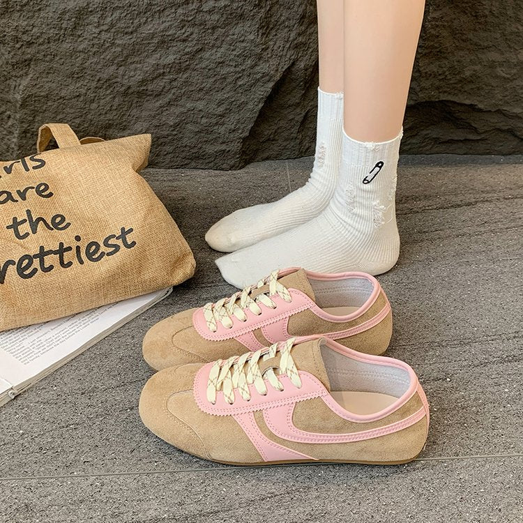 Women's Contrast Panel Suede Retro Sneakers