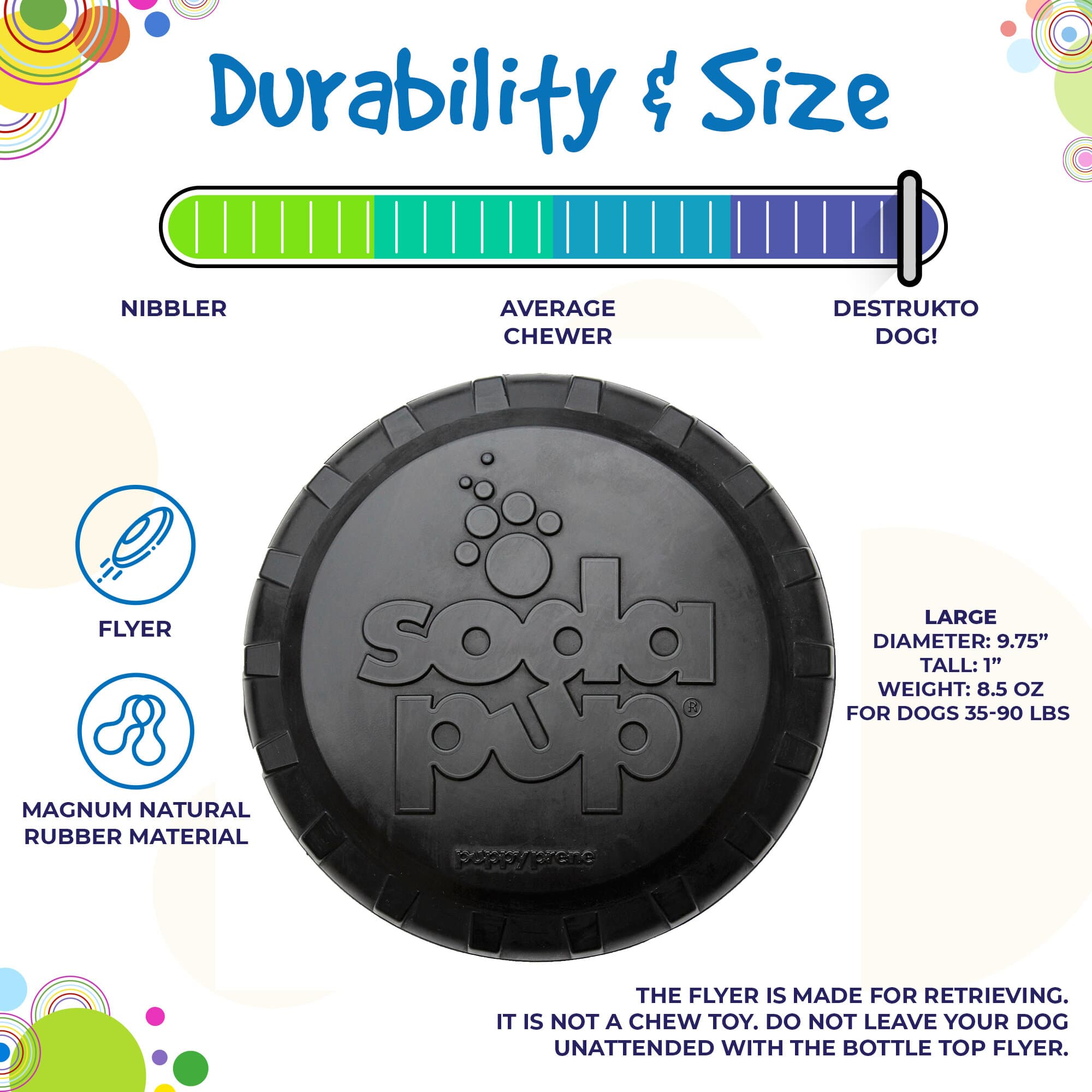 Magnum Bottle Top Flyer Rubber Frisbee for Heavy Chewers | Large | USA Made