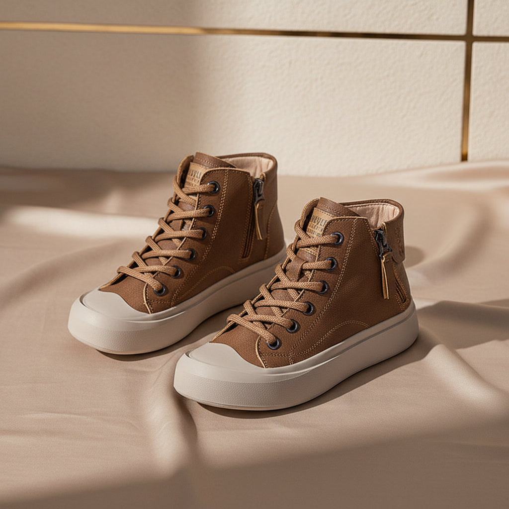 Women's High-Top Genuine Leather Vintage Flat Sneakers
