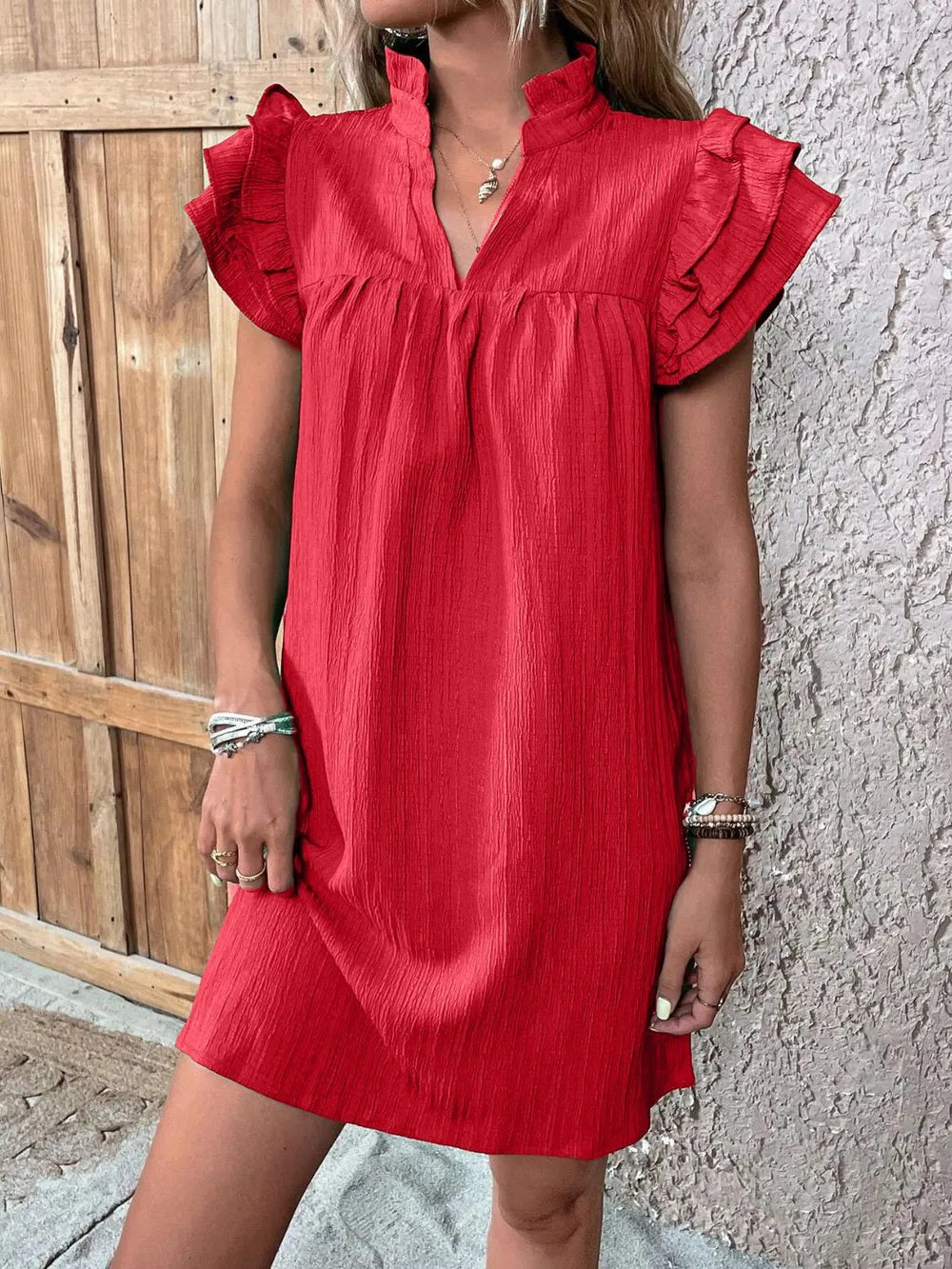 Ruffled Notched Cap Sleeve Mini Dress – Flirty Summer Style