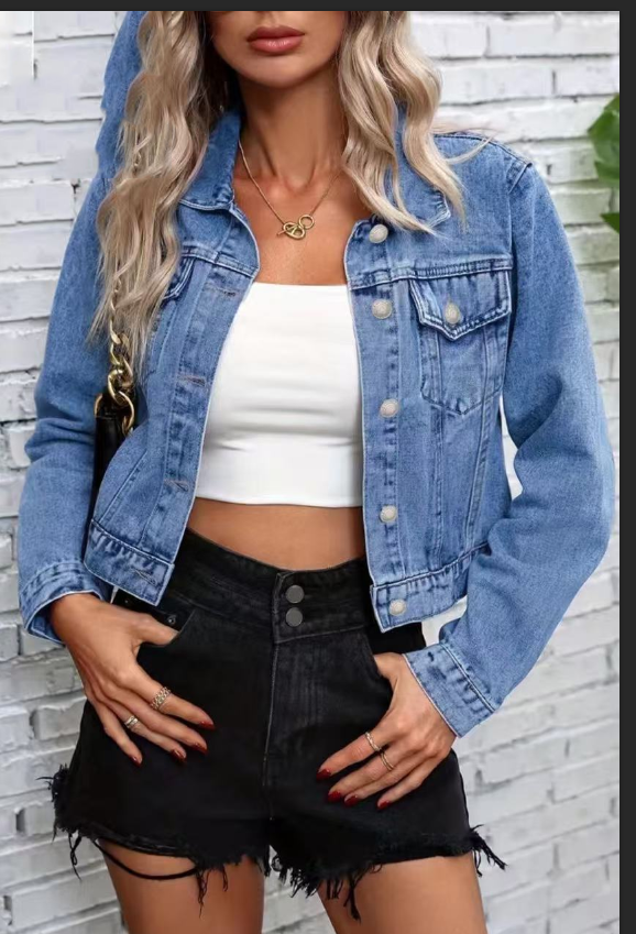 Women's Long Sleeve Denim Jacket – Streetwear Flip Collar Jean Jacket