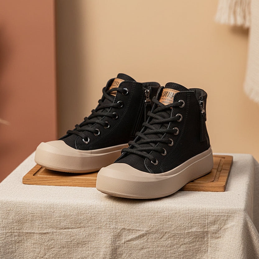 Women's High-Top Genuine Leather Vintage Flat Sneakers