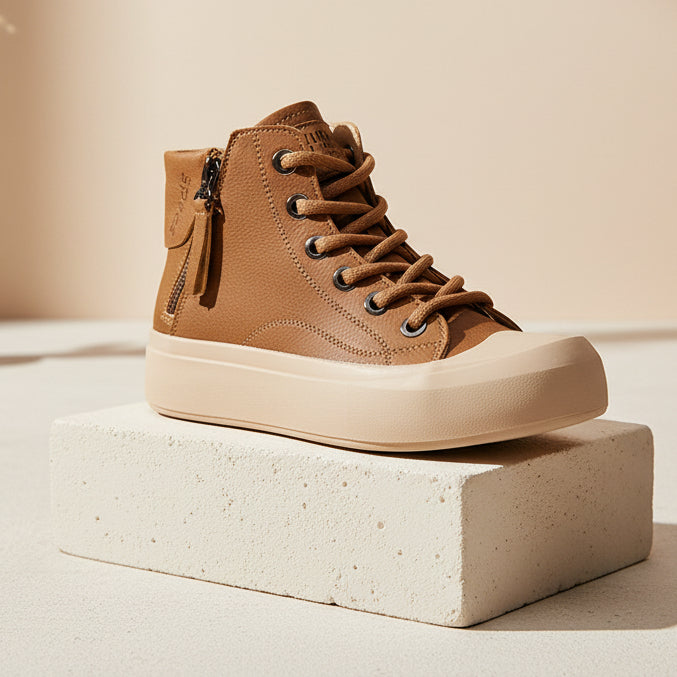 Women's High-Top Genuine Leather Vintage Flat Sneakers