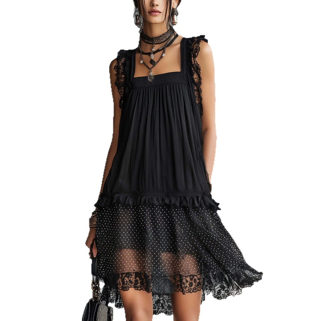 Women's Sleeveless Lace Patchwork Mini Dress